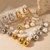 Wholesale Women's Titanium Steel Geometric Pearl Pendant Earrings Light Luxury Electroplated