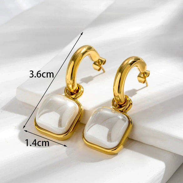 Wholesale Women's Titanium Steel Geometric Pearl Pendant Earrings Light Luxury Electroplated