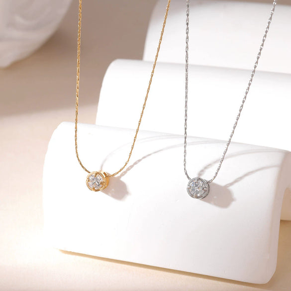 Wholesale Women's Titanium Steel Geometric Pendant Necklace With Bamboo Chain Electroplated Simple Light Luxury Style