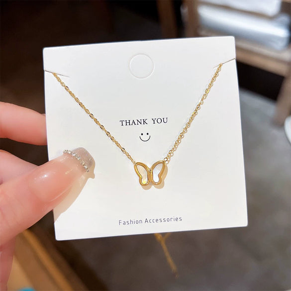 Wholesale Women's Titanium Steel Geometric Pendant Necklace With Pearl Inlaid And Cross Chain Light Luxury Style