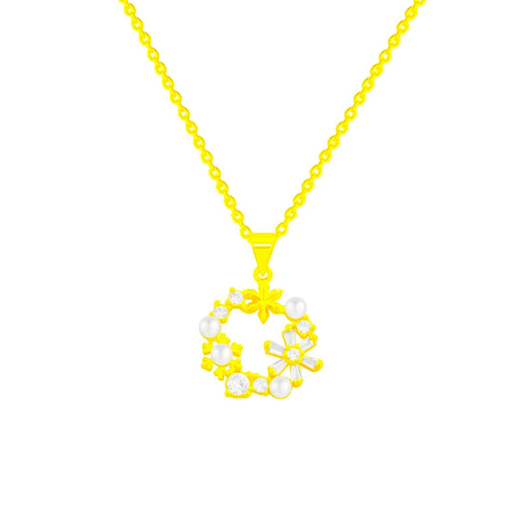 Wholesale Women's Titanium Steel Geometric Pendant Necklace With Pearl Inlaid And Cross Chain Light Luxury Style