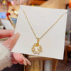 Wholesale Women's Titanium Steel Geometric Pendant Necklace With Pearl Inlaid And Cross Chain Light Luxury Style