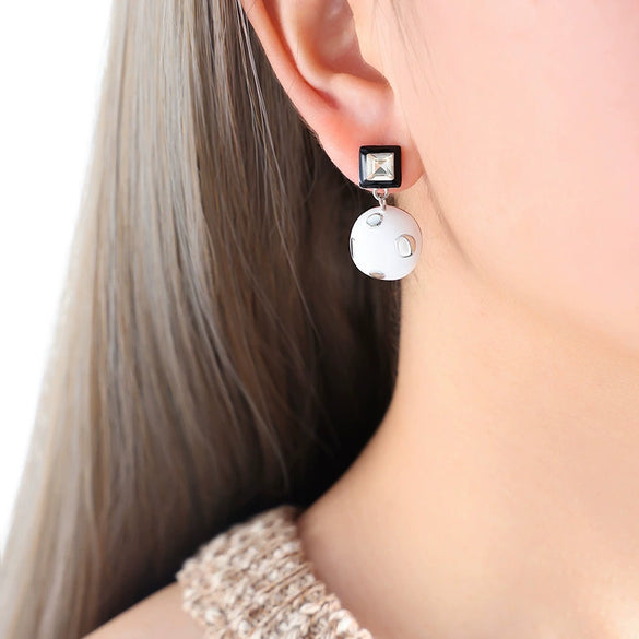 Wholesale Women's 316L Stainless Steel Geometric Personality Retro Square Enamel Glaze Wave Point Earrings