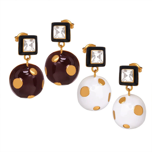 Wholesale Women's 316L Stainless Steel Geometric Personality Retro Square Enamel Glaze Wave Point Earrings