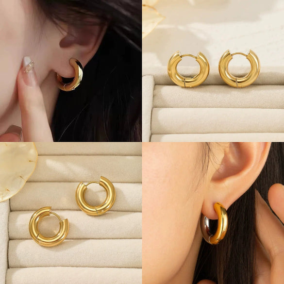 Wholesale Women's Titanium Steel Geometric Plain Ring Earrings With Electroplating Design