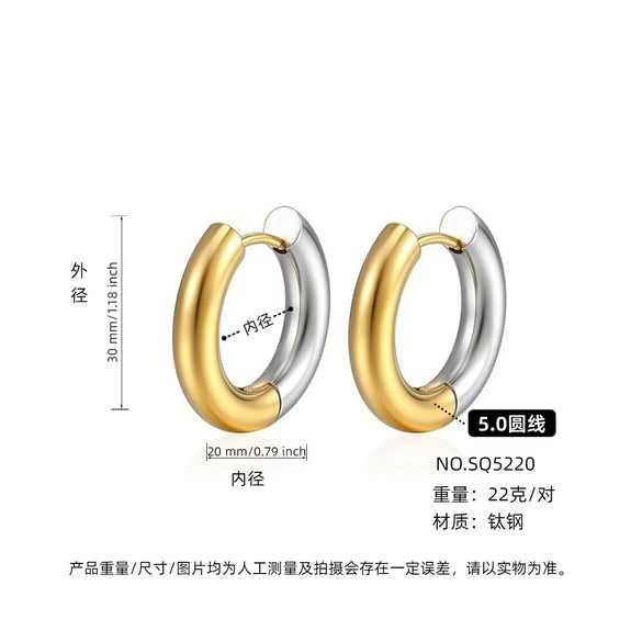 Wholesale Women's Titanium Steel Geometric Plain Ring Earrings With Electroplating Design