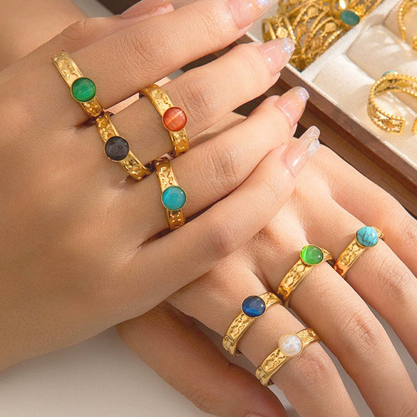 Wholesale Women's Titanium Steel Geometric Ring With Electroplating Design