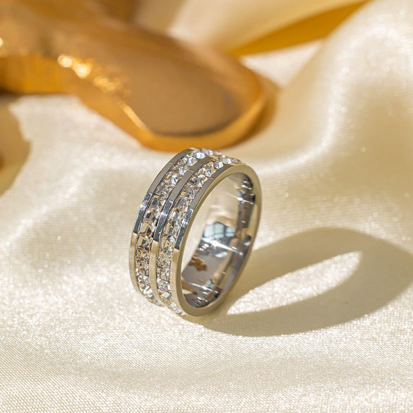 Wholesale Women's Titanium Steel Geometric Ring With Zircon Electroplated Cold Style Light Luxury