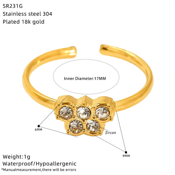 Wholesale Women's Titanium Steel Geometric Ring With Zirconia Inlay And Flower Rhombus Patterns