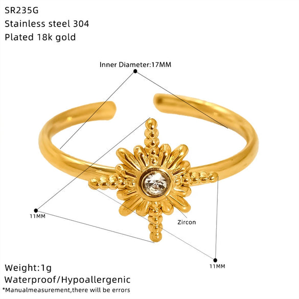 Wholesale Women's Titanium Steel Geometric Ring With Zirconia Inlay And Flower Rhombus Patterns