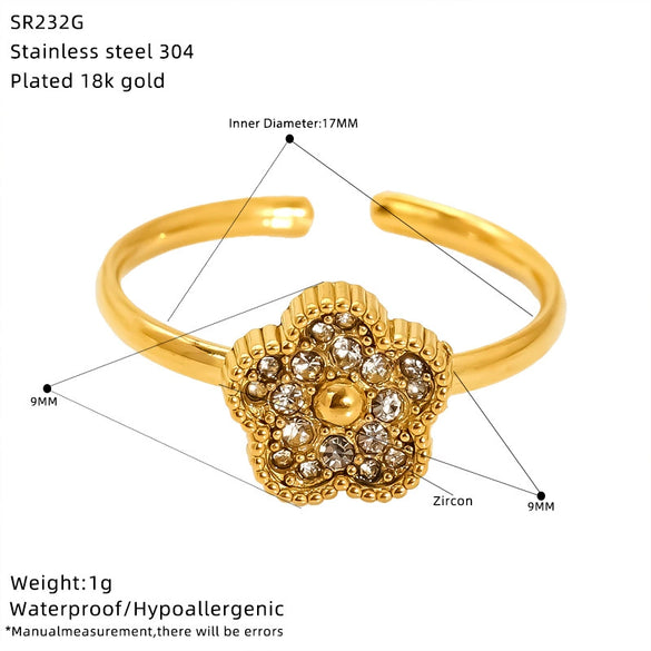 Wholesale Women's Titanium Steel Geometric Ring With Zirconia Inlay And Flower Rhombus Patterns