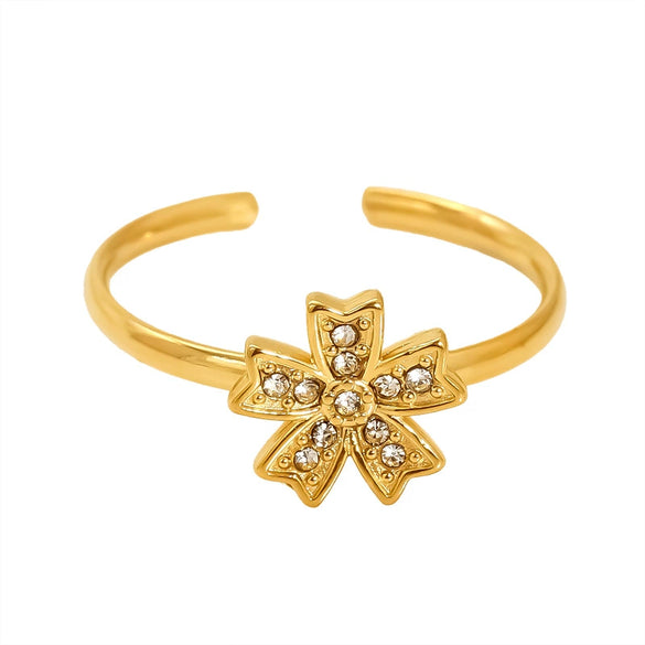Wholesale Women's Titanium Steel Geometric Ring With Zirconia Inlay And Flower Rhombus Patterns