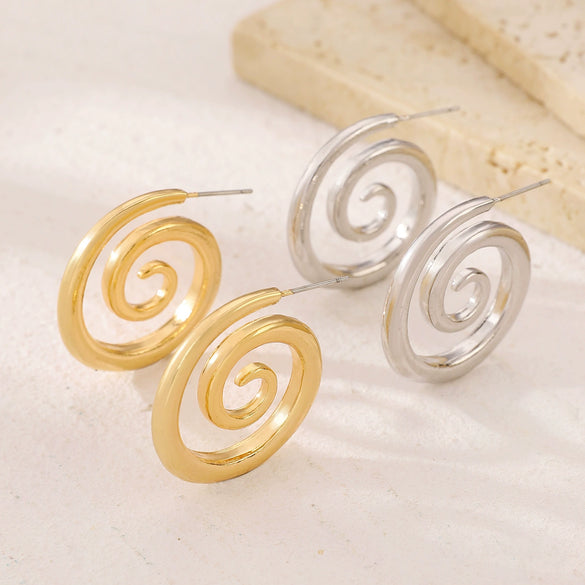 Wholesale Women's Titanium Steel Geometric Rotating Circle Vortex Earrings Plated 18K Gold