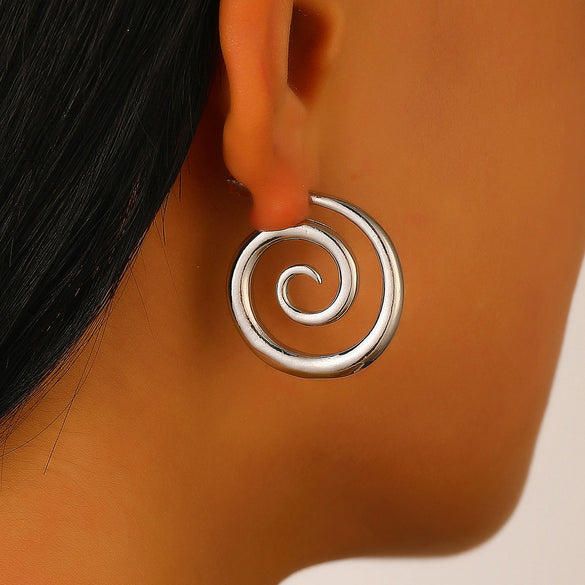 Wholesale Women's Titanium Steel Geometric Rotating Circle Vortex Earrings Plated 18K Gold