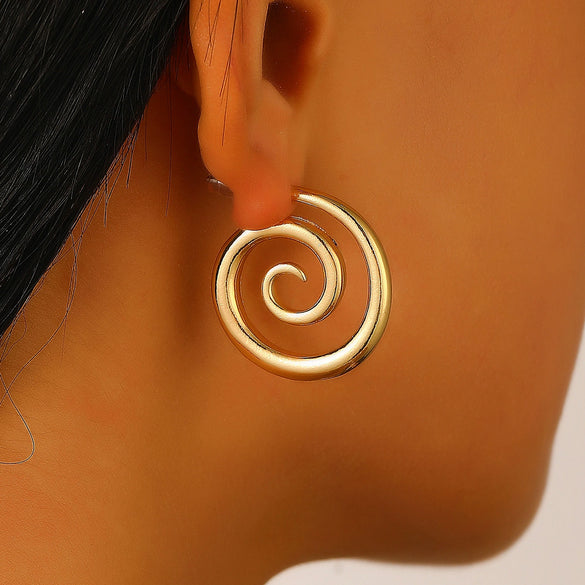 Wholesale Women's Titanium Steel Geometric Rotating Circle Vortex Earrings Plated 18K Gold