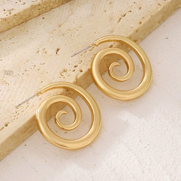 Wholesale Women's Titanium Steel Geometric Rotating Circle Vortex Earrings Plated 18K Gold