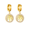Wholesale Women's Titanium Steel Geometric Round Diamondembedded Life Tree Earrings Fashion Retro Style