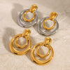 Wholesale Women's Titanium Steel Geometric Round Double Hollow Electroplated Earrings