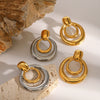 Wholesale Women's Titanium Steel Geometric Round Double Hollow Electroplated Earrings