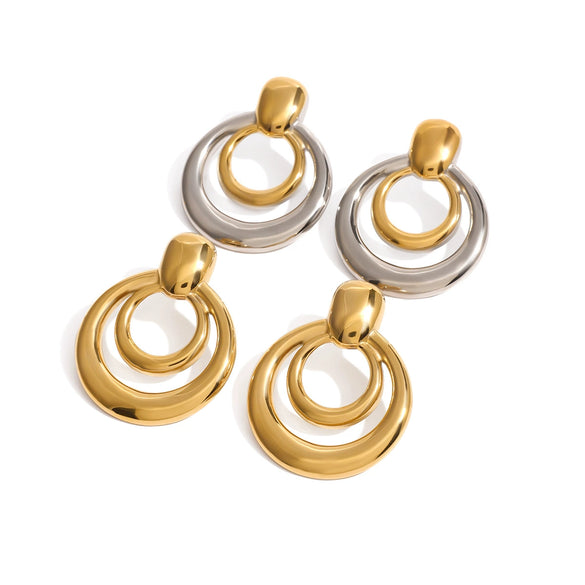 Wholesale Women's Titanium Steel Geometric Round Double Hollow Electroplated Earrings
