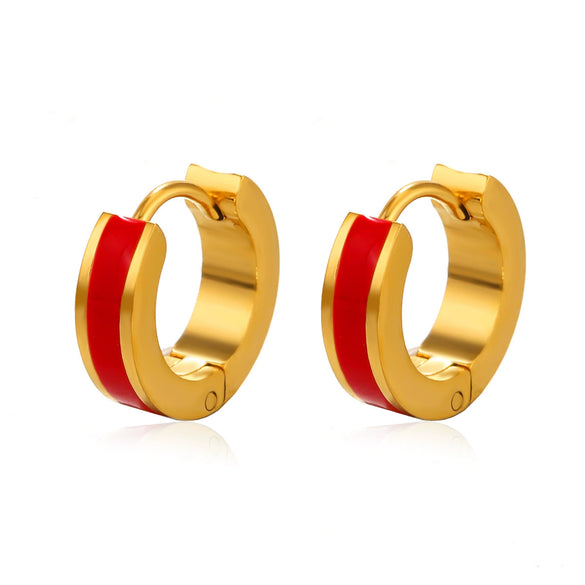Wholesale Women's Titanium Steel Geometric Round Oil Drop Earrings 18K Gold Plated