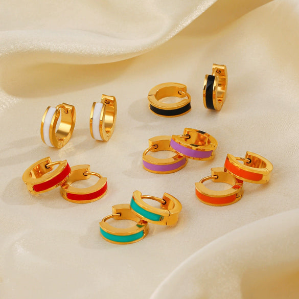 Wholesale Women's Titanium Steel Geometric Round Oil Drop Earrings 18K Gold Plated