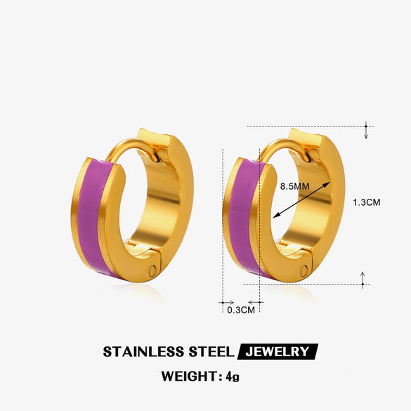 Wholesale Women's Titanium Steel Geometric Round Oil Drop Earrings 18K Gold Plated