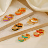 Wholesale Women's Titanium Steel Geometric Round Oil Drop Earrings 18K Gold Plated