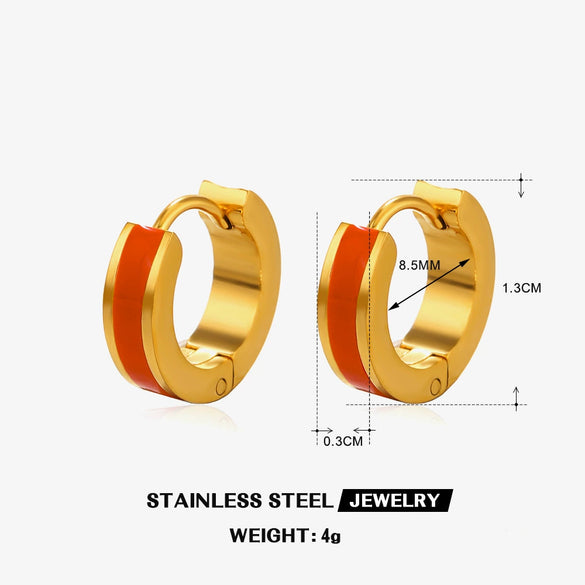 Wholesale Women's Titanium Steel Geometric Round Oil Drop Earrings 18K Gold Plated