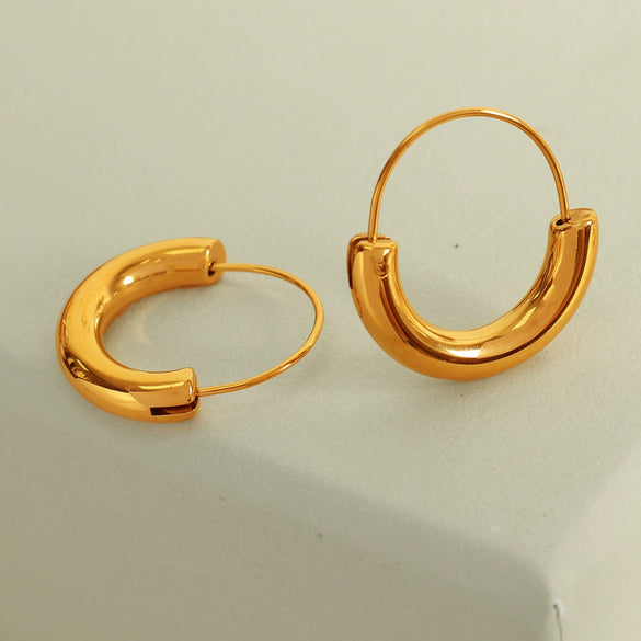 Wholesale Women's 316L Stainless Steel Geometric Round Semicircular Electroplated 18K Gold Plated Ear Jewelry