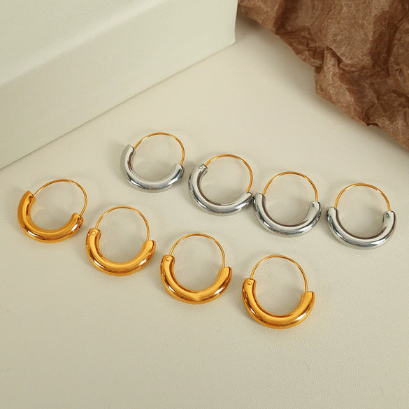 Wholesale Women's 316L Stainless Steel Geometric Round Semicircular Electroplated 18K Gold Plated Ear Jewelry