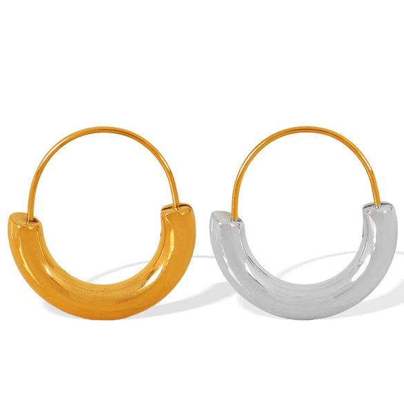 Wholesale Women's 316L Stainless Steel Geometric Round Semicircular Electroplated 18K Gold Plated Ear Jewelry