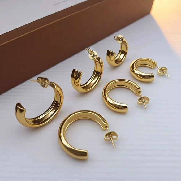 Wholesale Women's Titanium Steel Geometric Round Simple Earrings With Electroplating