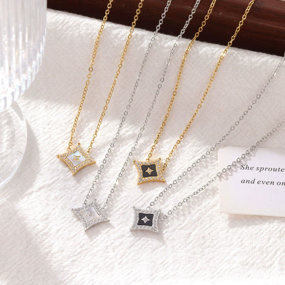 Wholesale Women's Titanium Steel Geometric Sixpointed Star Elegant Ochain Clavicle Necklace With Electroplating