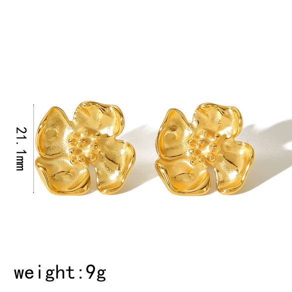 Wholesale Women's Titanium Steel Geometric Small Flower Elegant Earrings 18K Gold Plated