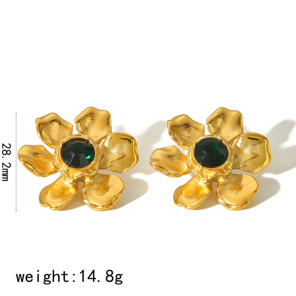 Wholesale Women's Titanium Steel Geometric Small Flower Elegant Earrings 18K Gold Plated