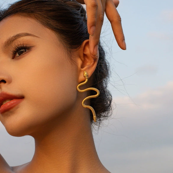 Wholesale Women's Titanium Steel Geometric Snakeshaped Electroplated Earrings In Ins Style