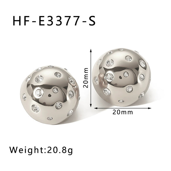 Wholesale Women's Titanium Steel Geometric Spherical Earrings With Diamond Embedded 18K Vacuum Plated In Furnace