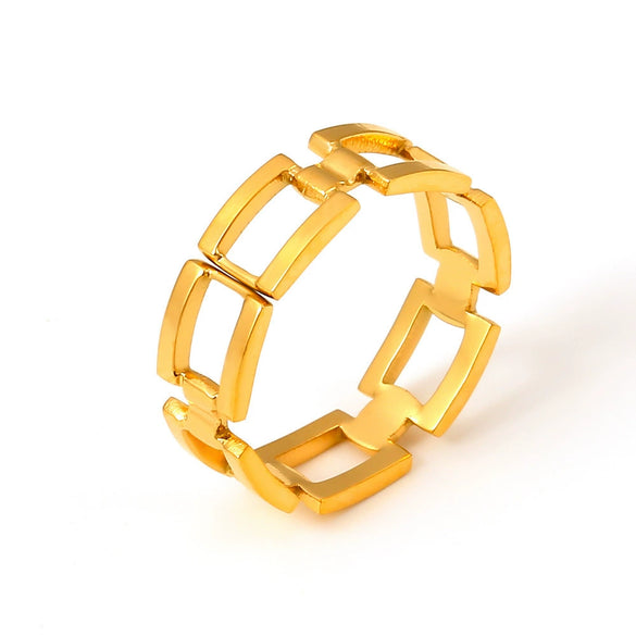 Wholesale Women's 316L Stainless Steel Geometric Square Splicing Open Ring Plated 18K Gold With Niche Design