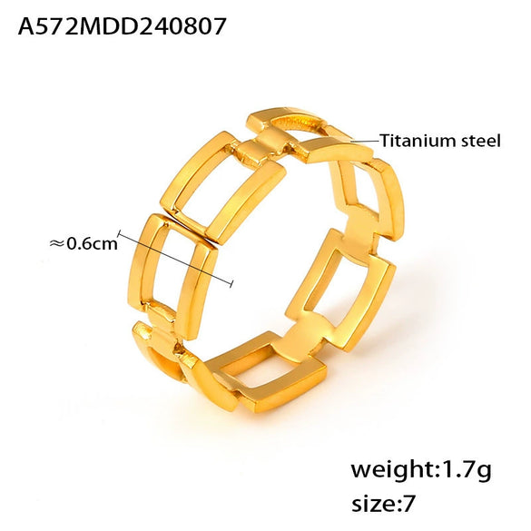 Wholesale Women's 316L Stainless Steel Geometric Square Splicing Open Ring Plated 18K Gold With Niche Design