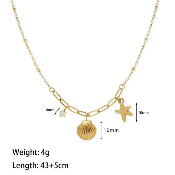 Wholesale Women's Titanium Steel Geometric Starfish Shell Ochain Pendant Necklace In Light Luxury Style