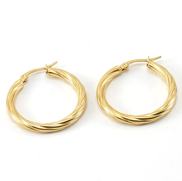 Wholesale Women's 316L Stainless Steel Geometric Striped Round Buckle Earrings With Electroplating