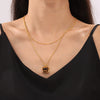 Wholesale Women's 316L Stainless Steel Geometric Style Double Layer Stacked Necklace With Tiger Eye Pendant And Goldplated Treatment
