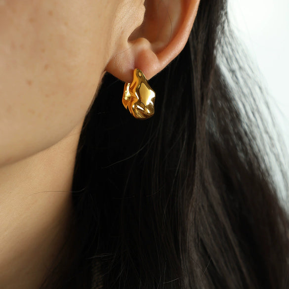 Wholesale Women's 316L Stainless Steel Geometric Style Gold Plated Electroplated Irregular Earrings