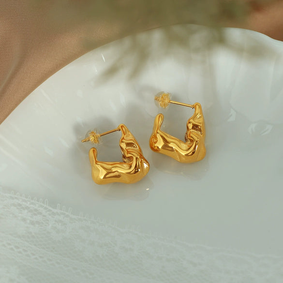 Wholesale Women's 316L Stainless Steel Geometric Style Gold Plated Electroplated Irregular Earrings