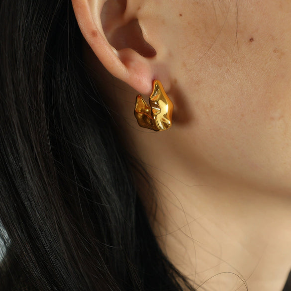 Wholesale Women's 316L Stainless Steel Geometric Style Gold Plated Electroplated Irregular Earrings