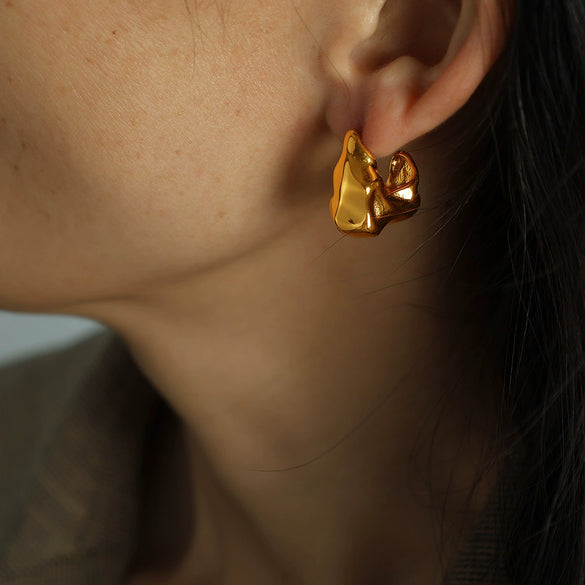 Wholesale Women's 316L Stainless Steel Geometric Style Gold Plated Electroplated Irregular Earrings