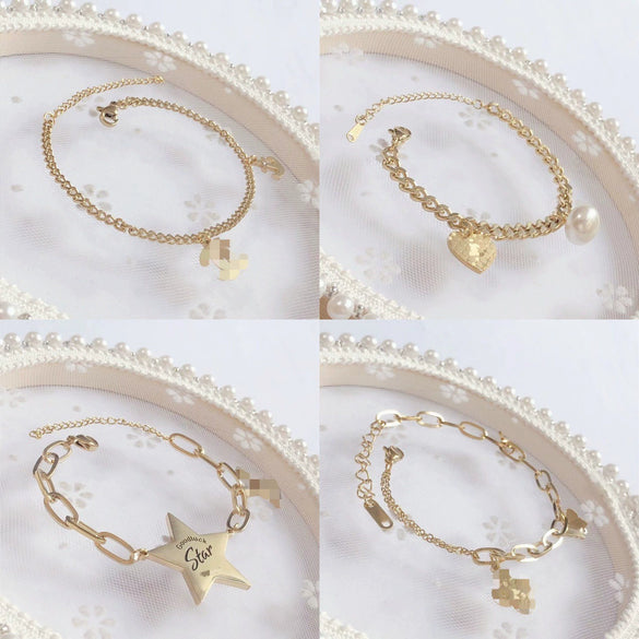 Wholesale Women's Titanium Steel Geometric Style Polished Color Retaining Bracelet