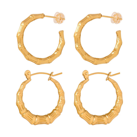 Wholesale Women's 316L Stainless Steel Geometric Texture Retro Bamboo Earrings Gold Plated