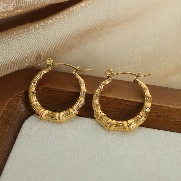 Wholesale Women's 316L Stainless Steel Geometric Texture Retro Bamboo Earrings Gold Plated